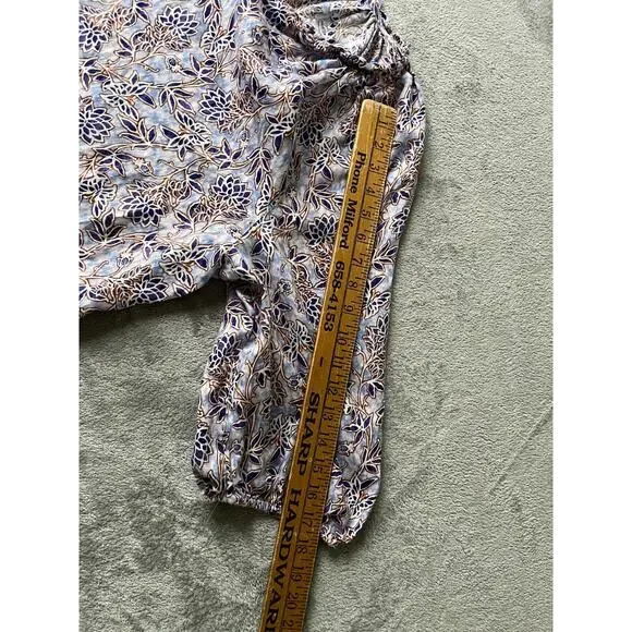 J Jill Love Linen Blouse Top XL Relaxed Printed Lagenlook Coastal Boho Peasant - Picture 12 of 14